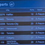 A Canadian airport departure board, showing more variety than is typical for the country's operations