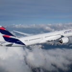 Rendering of a LATAM 787 with an inflight internet radome on top.