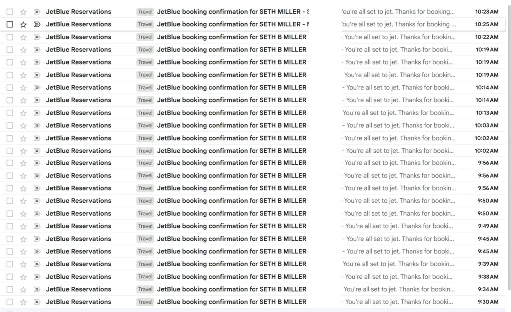 More than 25 bookings to get all the trips I needed.