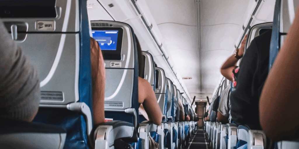 seats and ife screens on an airplane
