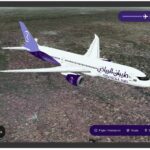 rendering of a Riyadh Air 787 flying in a FlightPath3D inflight map