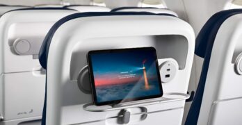 The Expliseat TiSeat 2X includes USB power and a PED/cup holder (image via Air France)