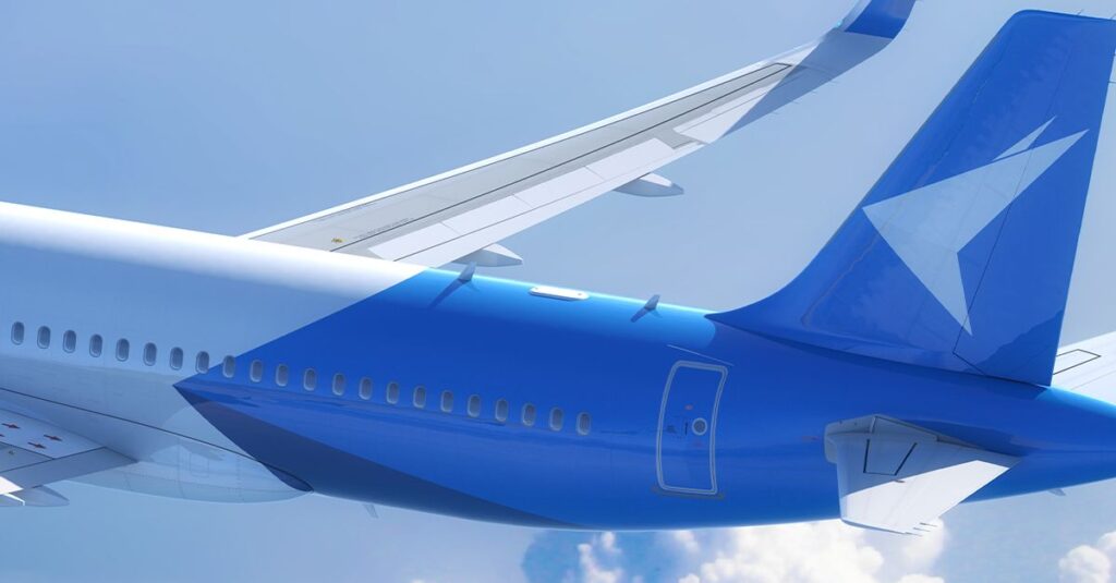 Mostly blue airplane with a tiny ESA installed