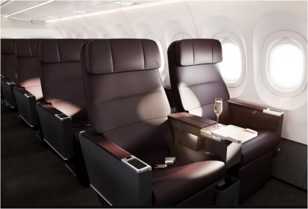 Dark brown premium aircraft seats