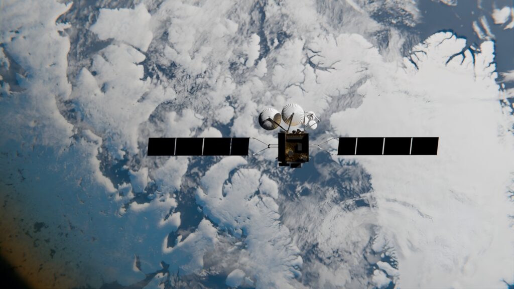 Overhead view of a satellite looking down on earth