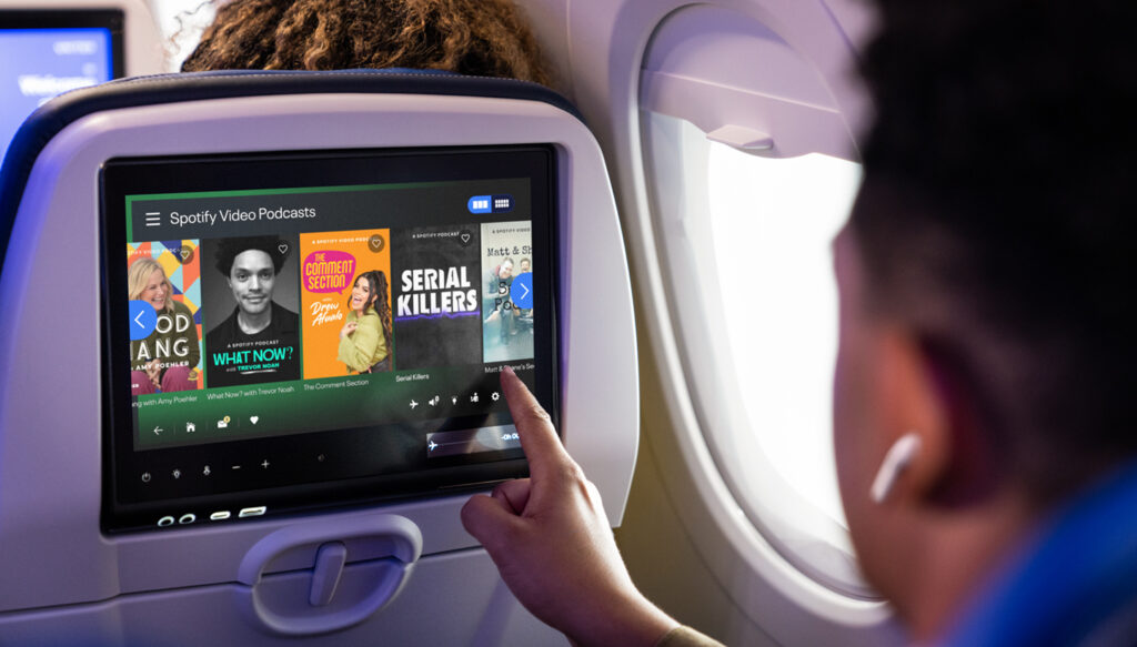 Spotify on the in-seat IFE system of a plane