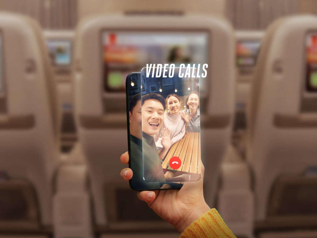 promo image touting video calling inflight via Emirates's Starlink internet service