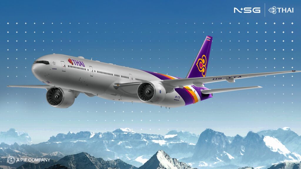 A Thai 777 rendering with the NSG inflight internet service on board