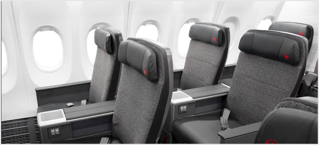 Grey seats in a 2-2 layout on a plane