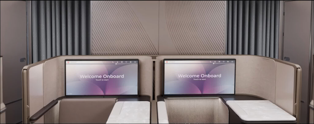 Bulkhead business class seats with extra large IFE screens
