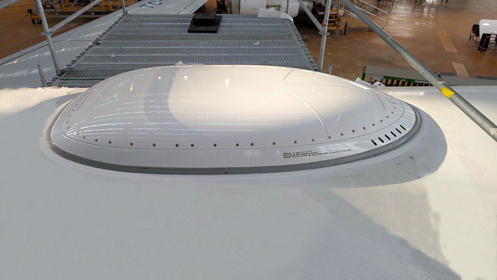 close up of a radome atop an airplane