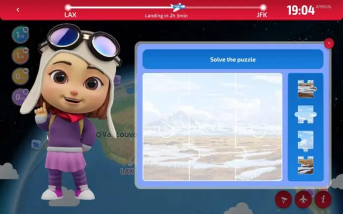 Animated flyer cartoon character on a inflight map