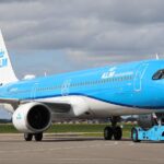 a KLM A321neo with the Viasat radome for inflight internet installed.