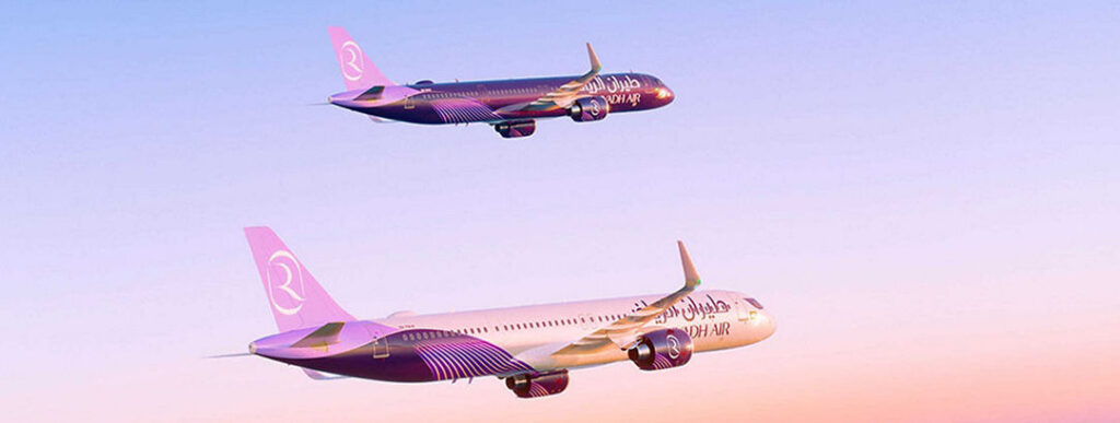 Rendering of two A321neo aircraft in the Riyadh Air livery