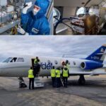 collage of photos showing the test plane inside and out, including a lot of equipment to control and power the laser