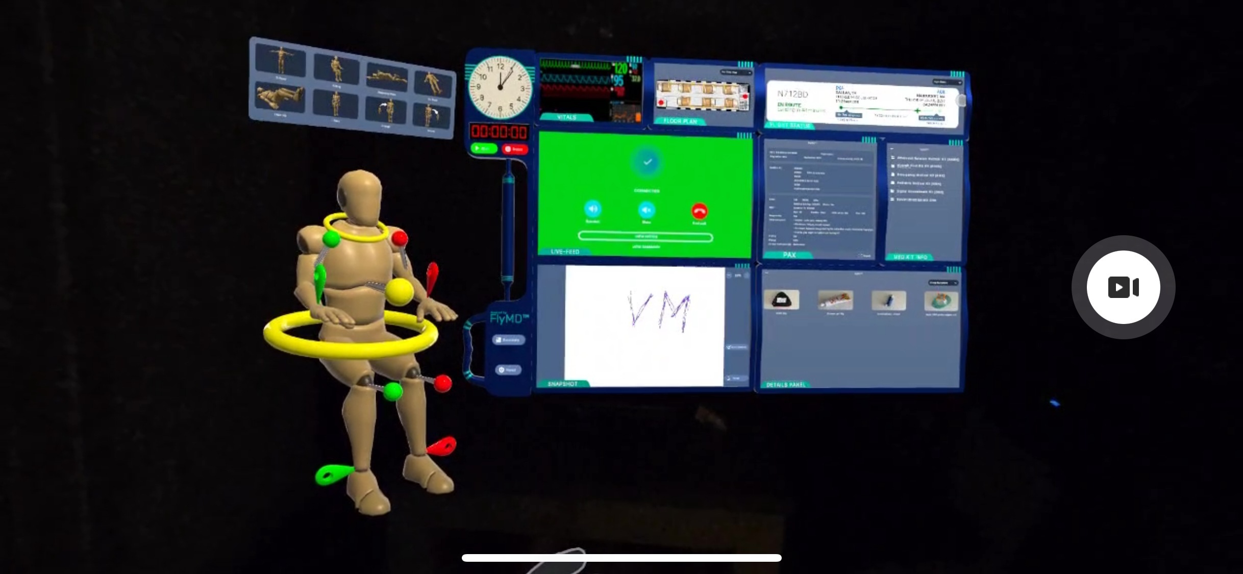 flymd2 rendering of a medical services link between the aircraft and ground, showing patient observations and shared digital workspaces.