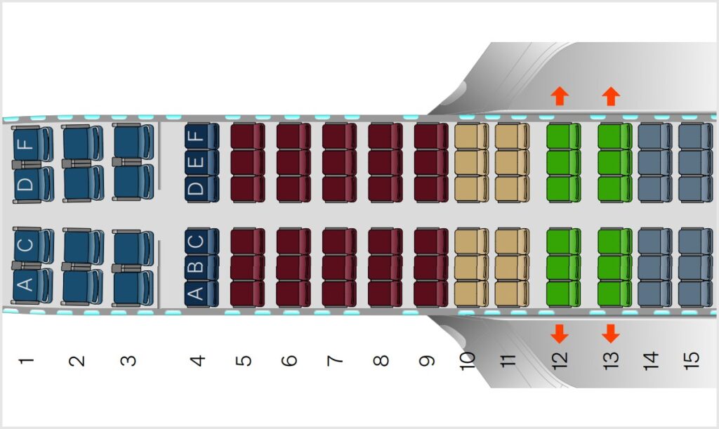 Color-coded seat map, with eight rows identified as economy plus seats for the Qantas 737-800.