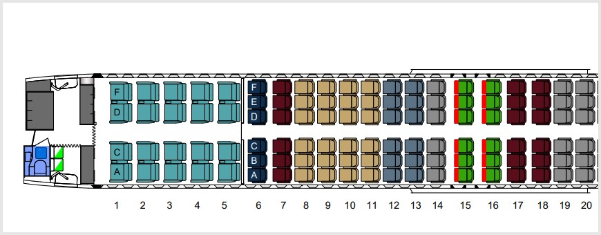 Color-coded seat map, with six rows identified as economy plus seats for the Qantas A321XLR.