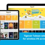 The Tigerair Taiwan wireless IFE portal rendered on multiple screen sizes, plus a headline announcing the service