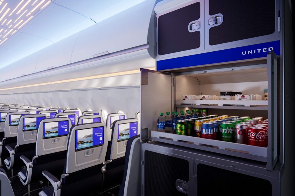 Both the Coastliner and A321XLR configurations from United feature a self-service snack bar in the back of the plane (image via United)