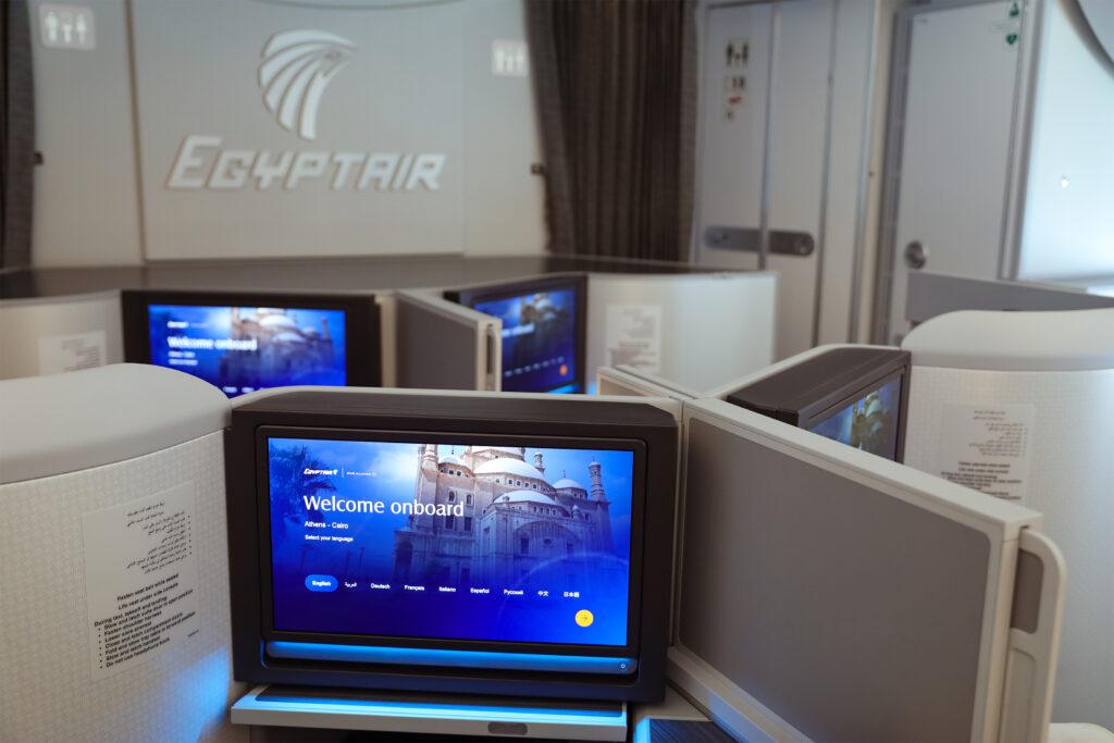 The Astrova screens from Panasonic Avionics are now flying in business class on EgyptAir's A350-900 fleet 