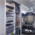 A closet at the front of the new United CRJ450 handles first class passenger bags, while the larger overheads in the back will help for economy class travelers.