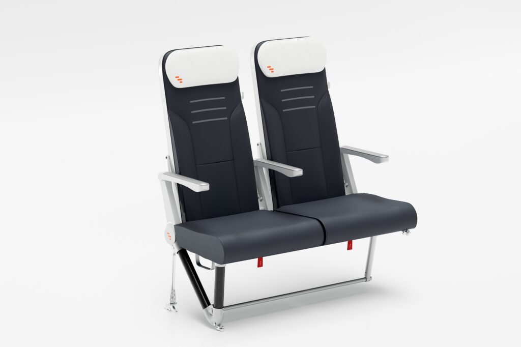 pair of economy class seats in grey trim.