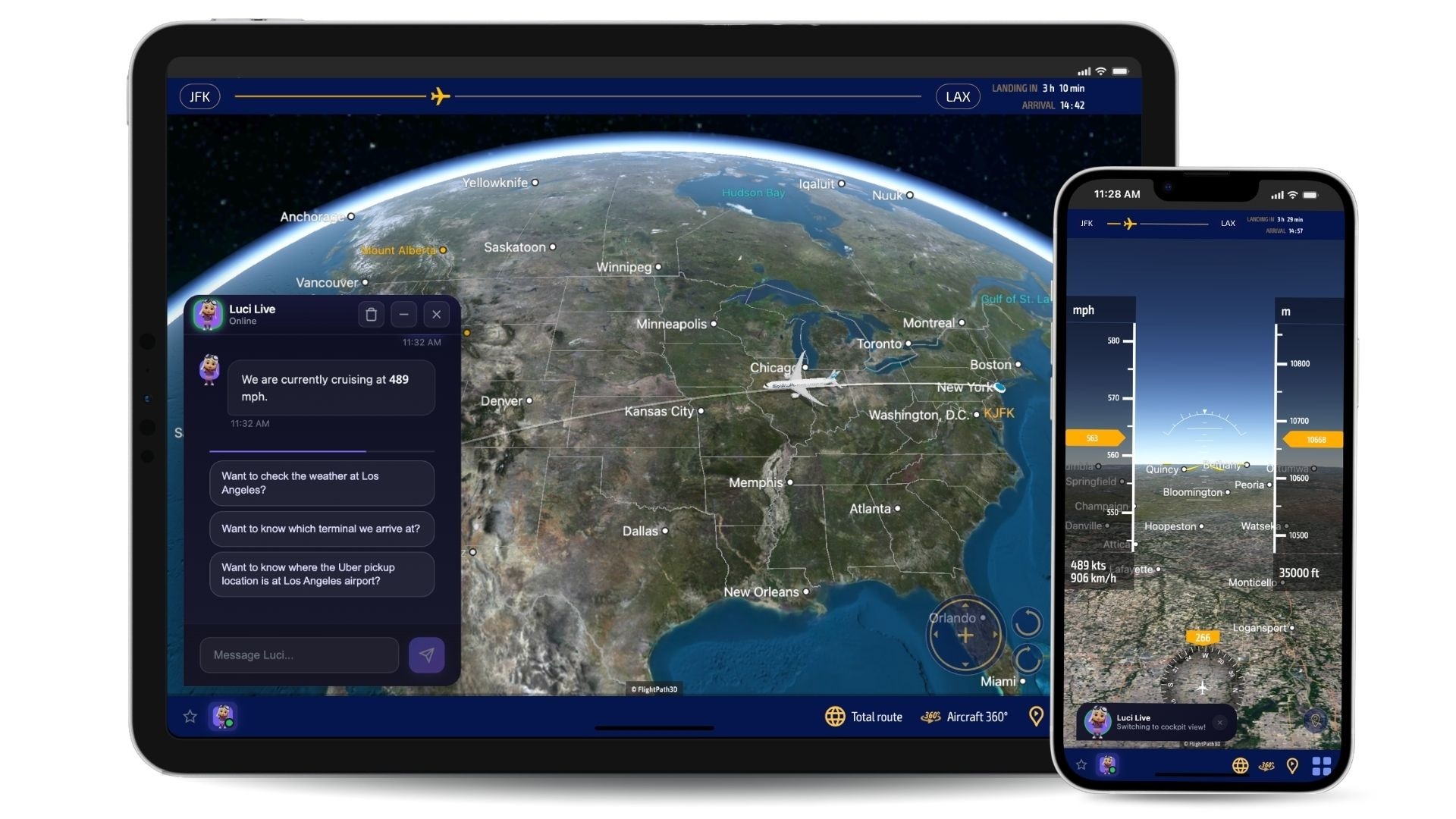 Rendering of the LUCI Live interface on a tablet and phone screen