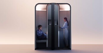 The E-Lounge digital workspace concept brings privacy to those chatting, and serenity to the rest of the cabin (image via Boeing)