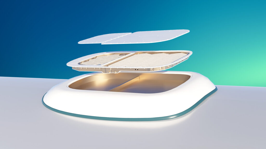 Rendering of the AERA terminal, showing the radiating elements and protective cover (image via Viasat)