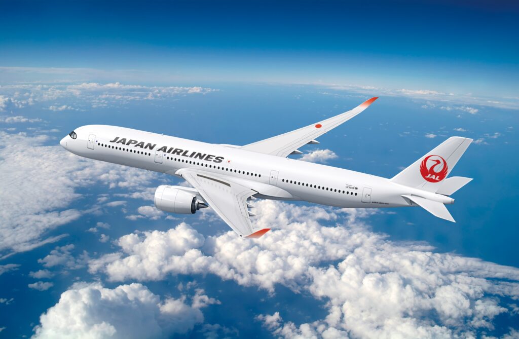 Rendering of a Japan Airlines A350-900 in flight