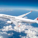 Rendering of a Japan Airlines A350-900 in flight