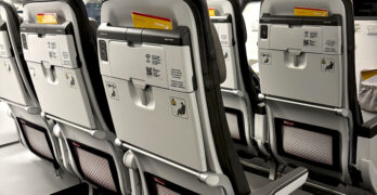 Recaro's R1 and R2 seats offer sustainability features including upcycled fishing nets on the literature pocket, now set to fly with Iberia (image via Recaro)