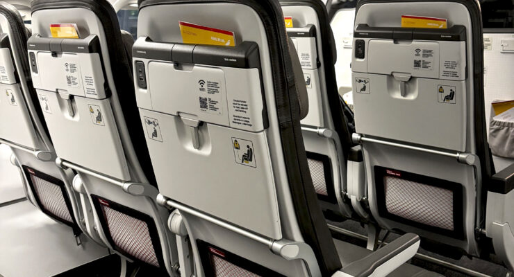 Recaro's R1 and R2 seats offer sustainability features including upcycled fishing nets on the literature pocket, now set to fly with Iberia (image via Recaro)