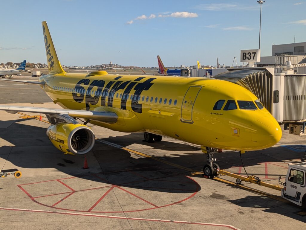 A Spirit Airlines A320neo at Boston's Logan International Airport