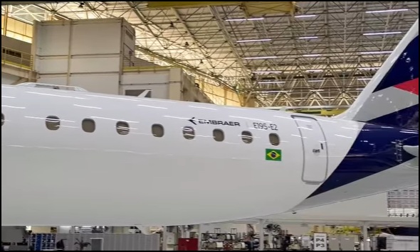 Back half of the LATAM E195-E2 with a Gilat Sidewinder radome visible