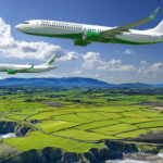 Rendering of the Boeing 737 MAX 8 and MAX 10 aircraft in SMBC livery over Ireland.