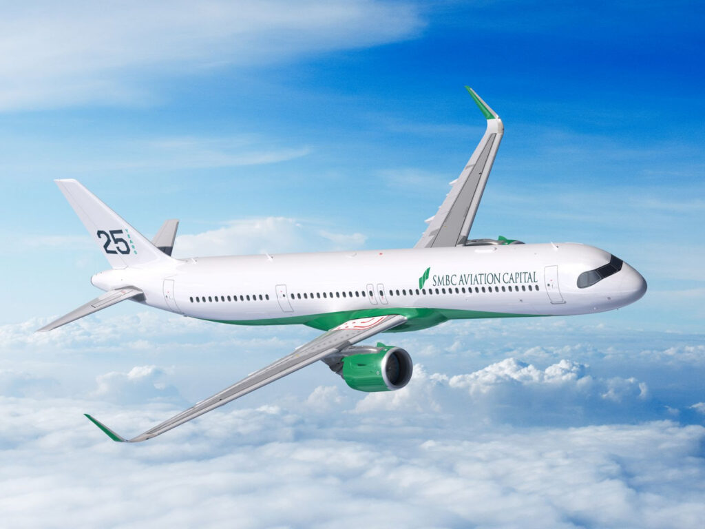 Rendering of an A321neo in the SMBC Aviation Capital livery.