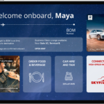 Rendering of the Bluebox IFE/C portal with a SkyFive connection option, as well as advertising and inflight retail.