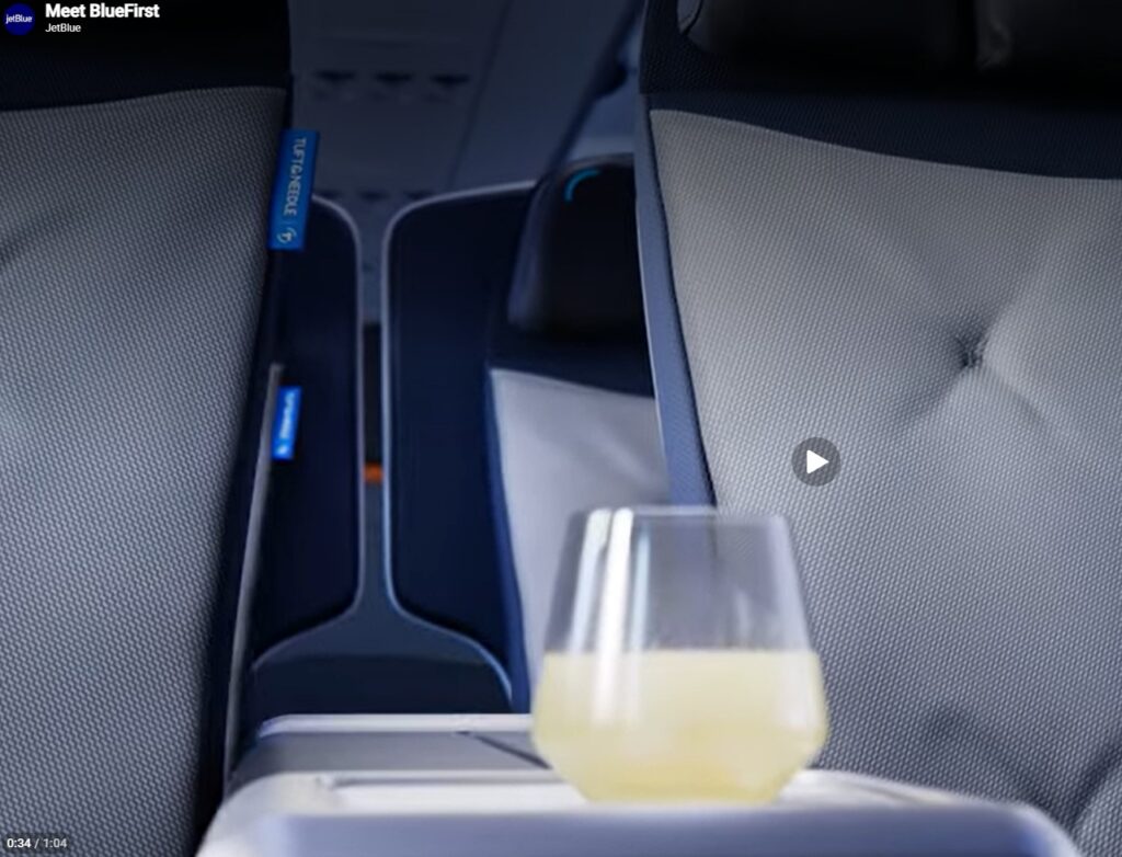 The extra-wide seatback in the last row of BlueFirst appears to offer a bit of extra privacy on board (Screengrab from JetBlue/YouTube video)