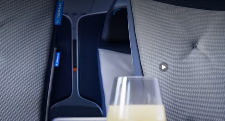 The extra-wide seatback in the last row of BlueFirst appears to offer a bit of extra privacy on board (Screengrab from JetBlue/YouTube video)