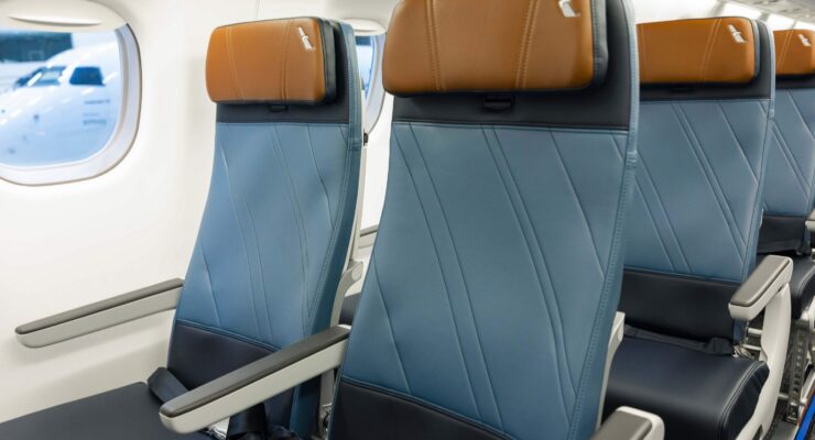 Recaro's R2 economy class seats are now installed on American's new E175s coming from the Embraer factory (image via Recaro/Embraer)